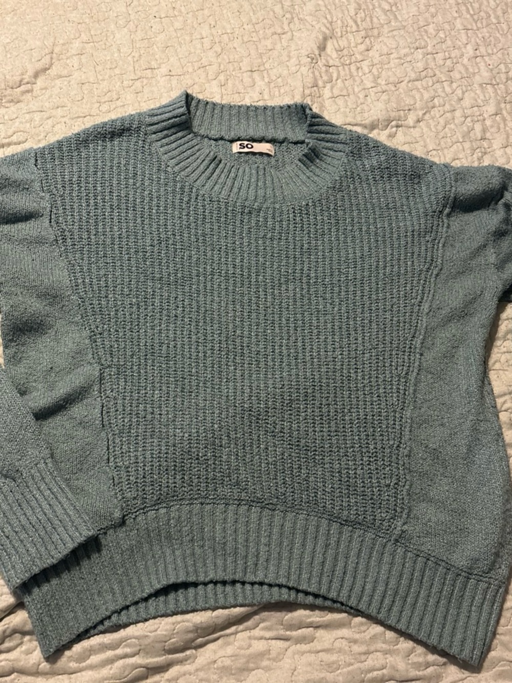 SO Women's Teal Crewneck Ribbed Knit Sweater